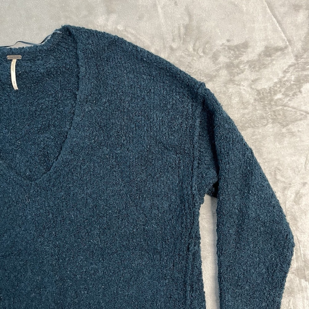 Free People Alpaca Blend Boucle Sweater Womens Small Blue Oversized Cozy Boho - Picture 2 of 14